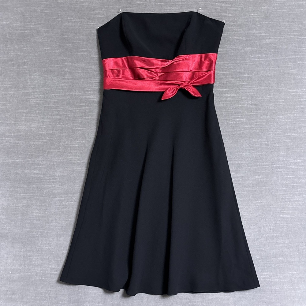 Vintage Liz Claiborne Dress 6 Black Red Strapless Satin Cocktail Party 90s y2k‎